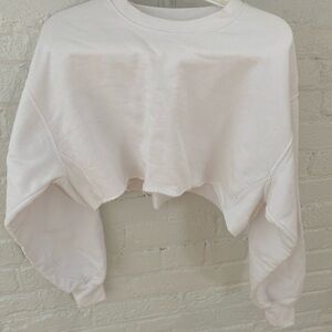 Aritzia Cozy Fleece White Cropped Sweatshirt